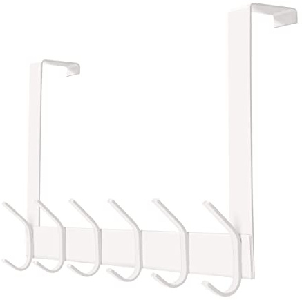 YUMORE Türgarderobe zum Einhängen Weiß 4,5cm Türhakenleiste Edelstahl | Türgarderobe mit 12 Haken Türhaken Handtuchhalter Tür Einhängen Kleiderhaken für Badezimmer Flur Schlafzimmer, Ohne Bohren
