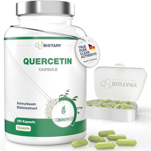 Biotary Quercetin, 180 Kapseln 6 Monatsvorrat inclusive Pillenbox Hochdosiert Vegan und natürlich aus 95% japanischem Schnurbaum-Blütenextrakt