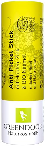 GREENDOOR Anti Pickel Stick 10g, schnelle Akut Hilfe bei Pickeln, Hautrötungen, unreiner Haut/natürliche Formel mit Bio Neemöl, auch für unterwegs, Natur pur