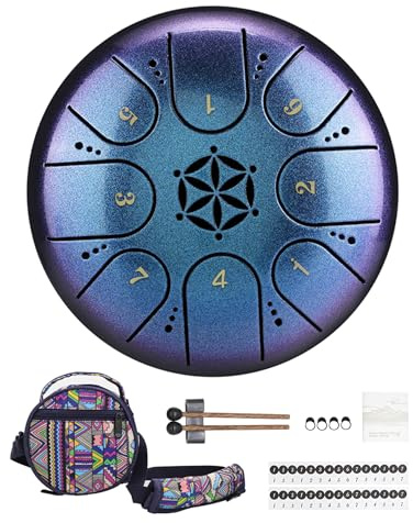 Rayzm Stahlzungentrommel aus mit Tragetasche,Steel Tongue Drum, 5 Zoll (13cm) 8 Noten Handpan Tank Drum Kit, C-Dur Zungentrommel Schlagzeug Instrument