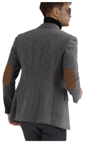 Herrenblazer mit Fischgrätenmuster, Tweed, lässiger Blazer mit Ellenbogen-Patch, modisch, Sport, Mäntel, Vintage, formelle Jacke