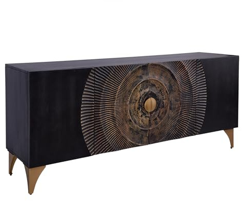 Riess Ambiente Sideboard GOLDEN Sunset - 177x77x38cm - schwarz Gold | Soft Close, handgefertigtes Unikat, montiert geliefert, großzügige Ausführung, lackierte Oberfläche