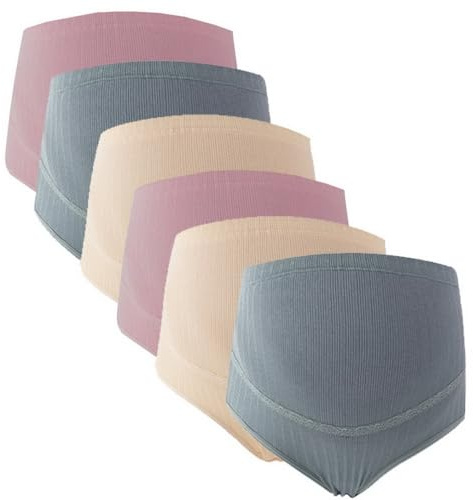 AOOPOO Schwangerschaft Slip Damen Umstandsmode Hohe Taille Unterwäsche Baumwolle Umstandsslip Unterhosen für Schwangere Bauch Unterstützung Einstellbare Höschen Schlüpfer Panty 6er Pack - XS-XXL