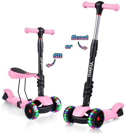 YOLEO 3-in-1 Kinder Roller Scooter mit Abnehmbarem Sitz, PU Räder, Höheverstellbare Lenker für Kleinkinder Jungen Mädchen ab 2 Jahre