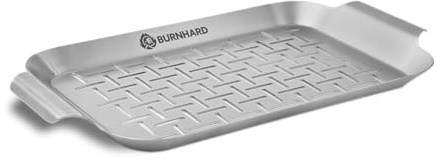 BURNHARD® Grillschale 27,5 x 19 x 2 cm aus Edelstahl für Gemüse, Fleisch und Fisch, Gemüsekorb für Gas-, Elektro- und Holzkohlegrill, spülmaschinenfest, rostfrei