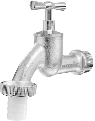 Poppstar Wasserhahn Garten 3/4 Zoll (Kugelhahn 3/4 auf 1, mit Schlauchtülle 19mm und Knebel-Oberteil, matt verchromt)