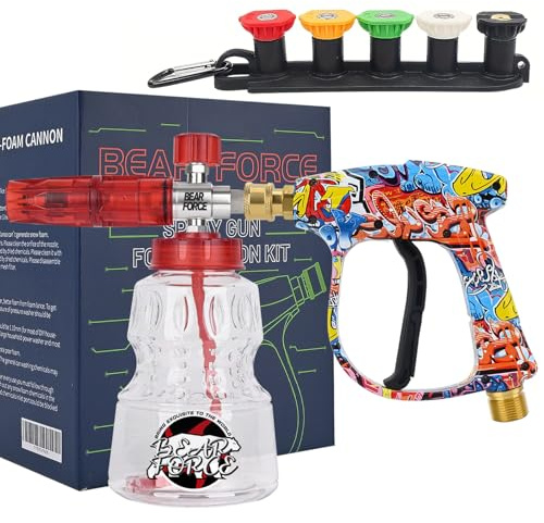 Bear Force Hochdruckreiniger Wasserpistole M22-ID14mm und 1/4 ZollSchnellentriegelung, 1L Schaumdüse und Schaumkanone Schneeschaumkanone, 1 I Flasche, perfekt FurAutowasche und Hofreinigung