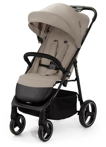 Kinderkraft TRIG 3 Kinderwagen, Kinderbuggy, Liegewagen, Sportwagen, Buggy, Zusammenklappen, Breite und tiefe Sitz, mit Liegeposition, 4 Rad Dämpfung, Große Dach, 5-Punkt-Gurt, bis zu 25 kg, Beige