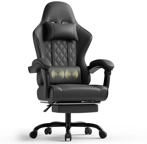 TRIUMPHKEY Stuhl Gaming, Bürostuhl mit Fußstütze, Ergonomischer Stuhl mit 90-135°Verstellbare Rückenlehne, 150KG Belastbarkeit, Schwarz