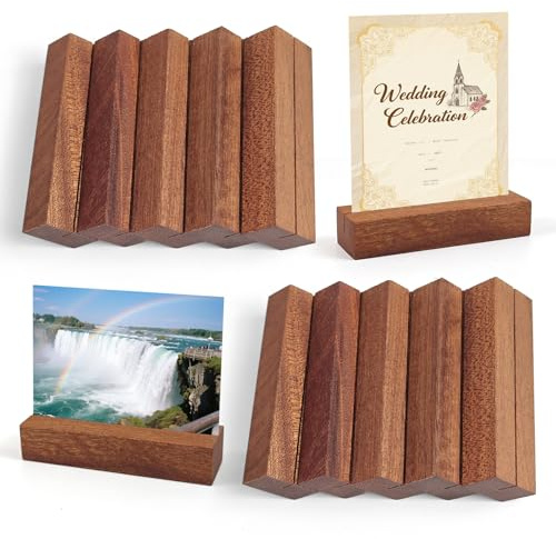 YIMETOP 10 Stück Kartenhalter Holz, Ebenholz Ständer als Tischkartenhalter, Menükartenhalter, Fotohalter, Postkartenhalter, Preisschilder Aufsteller, für Hochzeiten, Restaurants, Bankette und Partys