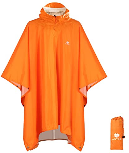 ANYOO Wasserdichter Regenponcho Leicht Wiederverwendbar Unisex Vielseitig | Ripstop, Atmungsaktiv, Faltbare, Kompakt, mit Kapuze, Schutzdecke/Unterschlupf Plane, für im Freien Camping Wandern Angeln