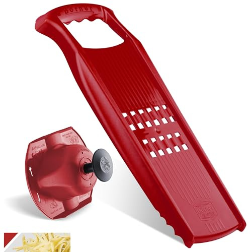 Börner Rösti PowerLine Reibe Set (3-tlg.) • Gemüsereibe + Fruchthalter + Sparschäler • Gemüsehobel für Rösti, Zucchinipuffer, Kartoffelpuffer • Kartoffel Küchenhobel • Farbe: Rot