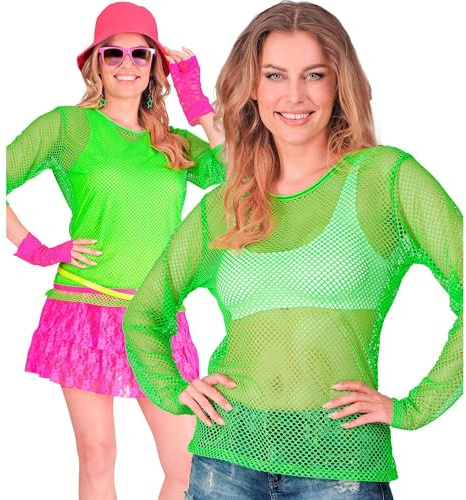 W WIDMANN MILANO Party Fashion - Netzoberteil Damen | Neon Netzshirt für Festival, Karneval Kostüme, Disco, Mottoparty und auffällige Party-Outfits