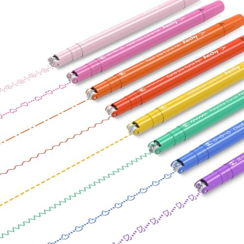 AECHY 8 Stück Kurvenstifte mit 8 Mustern, Doppelspitze als Kurvenmarker & Fineliner, Textmarker-Ersatz für Bullet Journal & Notizen, wischfest, 8 Farben kreative Highlighter für Studenten & Schule