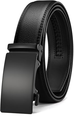 CHAOREN Automatik Gürtel Herren, Buckley Ledergürtel Ratsche Automatikschließe für Herren Business Anzug, 35mm Breit Gürtel Ohne Löcher, Größe Angepasst - Schwarz