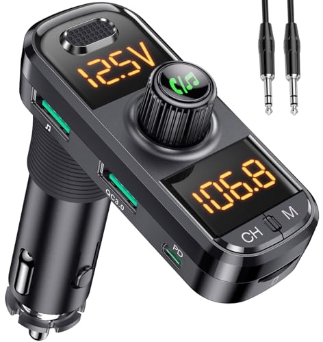 GizmoVine FM Transmitter Auto Bluetooth, 42 W, PD/QC, USB/TF/AUX | Bluetooth-Adapter für Autoradio, 42 W, PD 3.0/QC 3.0, USB/TF/AUX, Freisprecheinrichtung