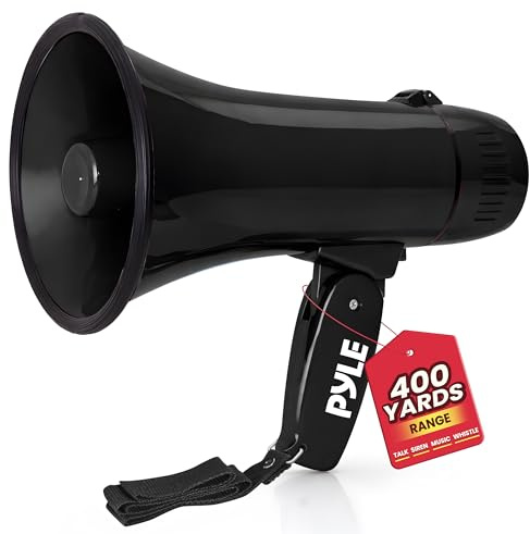 Pyle Sport & Freizeit Leichtes und tragbares Bullhorn-Megaphon, AUX-Eingang (3,5 mm) für MP3/Musik, automatische Sirene, 20 Watt, MIC/Talk (Rosa)
