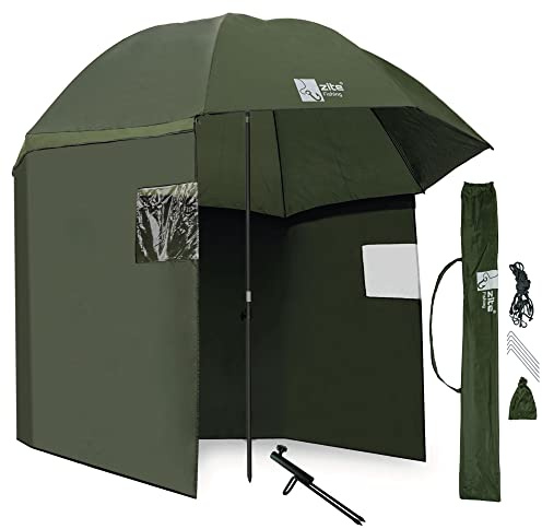 Zite Fishing Schirmzelt Set Angeln - Angel-Zelt 2,50m Wasserabweisende Beschichtung & Schirmstütze für Angelschirm mit Seitenwand, Angelschirme, Angel Schirm, Anglerschirm Schirmzelt Angeln Anglerzelt