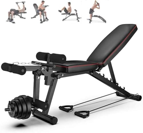 Hantelbank mit Beinstrecker Multifunktions-Trainingsbank Fitnessbank mit hochwertiger angenehmer Polsterung, mit Lendenwirbelstütze 90 Grad 200 kg/440 lb Traglast, Fitnessbank für zu Hause