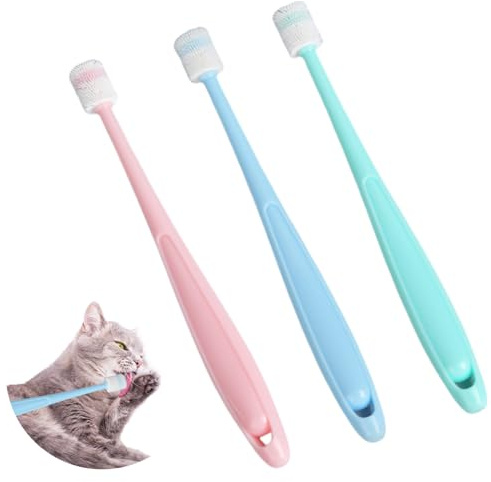 3 Stück Kleine Katze Zahnbürste,360 Grad Katzen Zahnbürste Weich,Langgriff Katzenzahnbürste für Katzen,Wiederverwendbar Hundezahnbürste für Kleine Hunde,Haustiere Silikon Toothbrush,für Dogs,Katzen