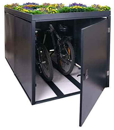 Mendler 2er-Fahrradgarage mit Pflanzkasten HWC-L56bAM, Fahrradbox, abschließbar verzinkter Stahl 125x113x208cm - anthrazit
