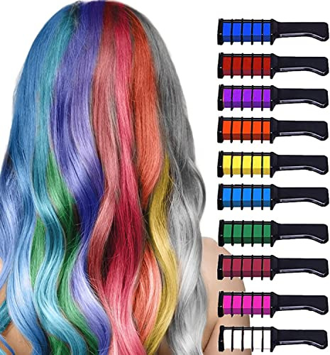 MSDADA Haarkreide Kamm Set 10 Stück Temporäre wasserlösliche Haarfarbe für Mädchen und Kinder 4-10 Jahre Ungiftig und sicher Perfekt für Karneval Cosplay Weihnachten Halloween Geburtstage
