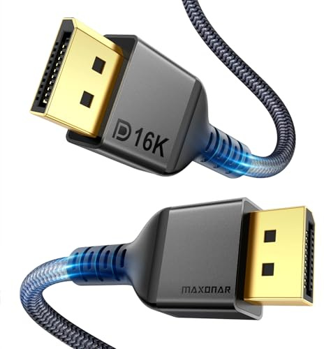 Maxonar 80Gbps DisplayPort Kabel 2.1 3M DP 2.0 Kabel 16K@60Hz,10K@60Hz,8K@120Hz, 4K@480Hz/240Hz HDR10 HDCP DSC 1.2a FreeSync G-Sync Display Port 2.1 für Gaming Monitor