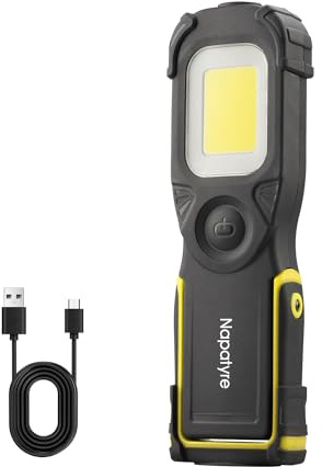 Napatyre LED Arbeitsleuchte Werkstattlampe, 1000LM Taschenlampe LED Aufladbar mit Magnetfuß und Powerbank, 3 Lichtmodi 180° Drehbar Inspektionslampe für Auto Reparatur Werkstatt Garage Notfall