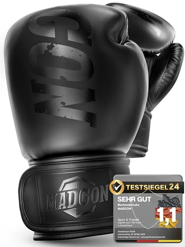 MADGON Premium Boxhandschuhe aus bestem Material für Lange Haltbarkeit, Männer und Frauen Kickboxhandschuhe für Kampfsport, MMA, Sparring, Muay Thai und Boxen 10 12 14 16 oz inkl Beutel