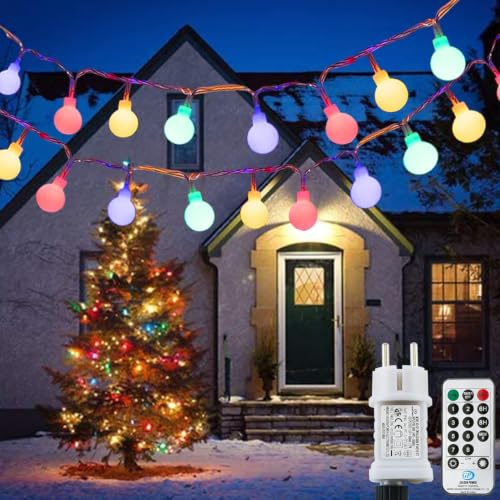 Augone [120 LED] Lichterkette Kugel, 12M 8 Modi und Merk Funktion,lichterketten außen/innen mit Stecker, ideale party deko, kinderzimmer, balkon,weihnachtsbeleuchtung usw. (Bunt)