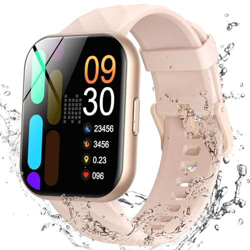 Parsonver Smartwatch Damen mit 5ATM Wasserdicht, Sportuhr zum Schwimmen, 1,8 HD Fitnessuhr Damen mit 100+ Sportmodi, Herzfrequenz und Schlaftracking, Smart Watch für Android & iOS, Roségold, FF2