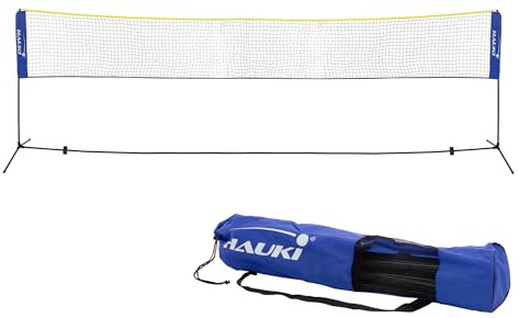 Hauki Badminton Netz, Tennisnetz 500cm, Schwarz, H156cm, Federballnetz Set inkl. 3x Federball, Transporttasche, stabilem Eisen-Gestell, Tragbares Volleyballnetz, Trainingsnetz Indoor & Outdoor, Garten