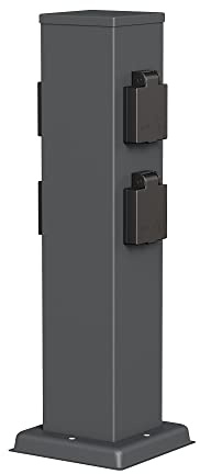 ledscom.de Garten Steckdosensäule Polly für außen, IP44, 4-Fach, Edelstahl, anthrazit, eckig, 40 cm