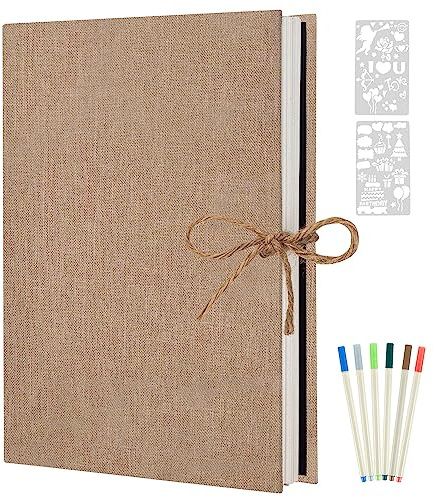 AIOR Fotoalben Selbstklebend 60 Weißen Seiten, Fotoalbum zum Selbstgestalten, Album Fotobuch DIY Scrapbook, Leinenbezug Fotobuch für Familien Hochzeit (Beige)