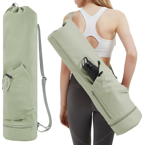 Yogatasche mit Nassfach und Flaschentasche Sporttasche Damen Verstellbarer Schultergurt Gym Yoga Tasche für Pilates Yogamatten & Yoga-Zubehör, Grün(Patent Angemeldet)