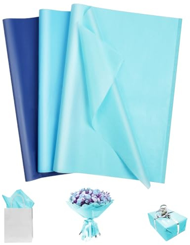 OFFCUP Seidenpapier, 60 Blatt Transparentpapier Bunt, Tissue Paper 50*35 cm | 3 Farben Bastelpapier Transparent Geschenkpapier Glanzpapier Verpackungsmaterial für Geschenktüten, Dekoration - Blau