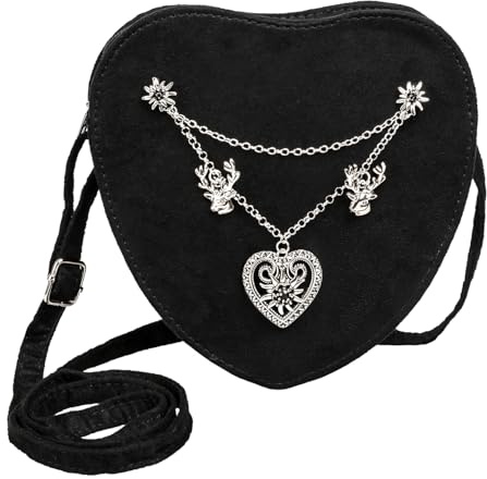 iZoeL Oktoberfest Kostüm Accessorie Damen Mädchen Herztasche Oktoberfest Accessories schwarz Trachtentasche in Herzform Bayrische Schultertasche Handtasche Praktische Tasche