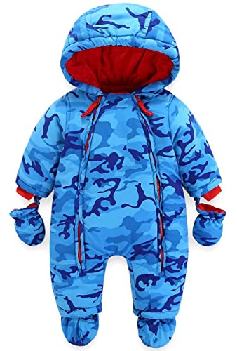 JiAmy Baby Winter Overall Mit Kapuze Schneeanzüge mit Handschuhen und Füßlinge Mädchen Jungen Warm Kleidungsset 0-36 Monate