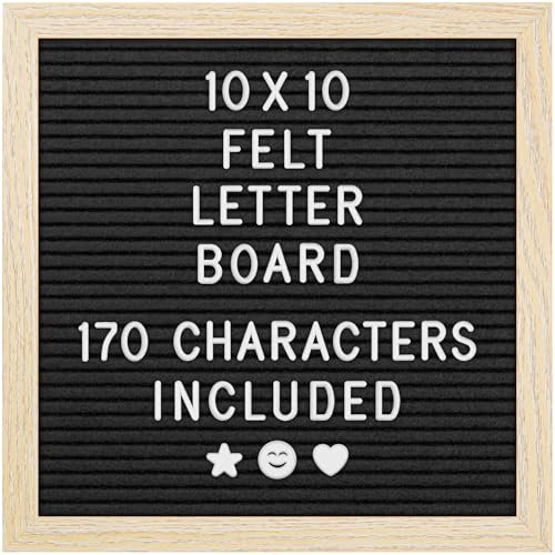 Filz-Briefbrett – 25 x 25 cm, schwarz – 170 Buchstaben, Zahlen und Emojis für Feiern und Ankündigungen – anpassbares Nachrichten-Briefbrett mit Holzrahmen für Zuhause – von Yes4Quality