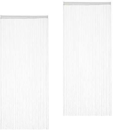 Relaxdays Fadenvorhang weiß, 2er Set, kürzbar, mit Tunneldurchzug, für Türen & Fenster, Fadengardine, 90x245 cm, White