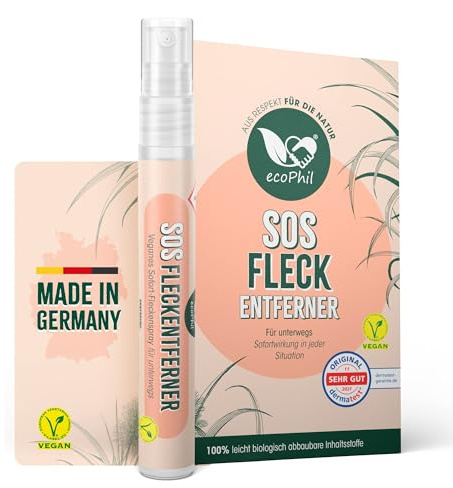 ecophil veganer SOS Fleckentferner mit Bambus-Pad – Sofortwirkung gegen Blut, Rotwein, Fett, Kaffee, Make-up & Tinte – für Kleidung, Polster & unterwegs – Made in Germany (1x9ml)
