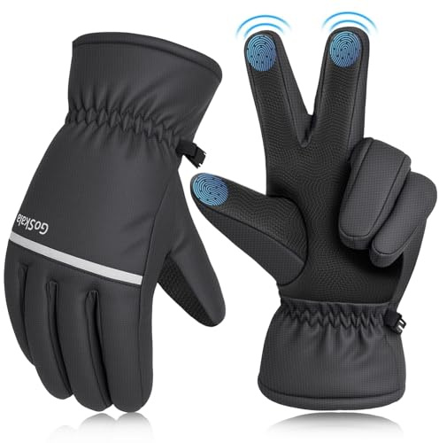 GoSkala Fahrrad Handschuhe Kinder Winter, Warme Touchscreen Fahrradhandschuhe Kinder & Ski Handschuhe mit Anti-Rutsch Grip, Winddicht für Jungen und Mädchen 4-12 Jahre, Schwarz