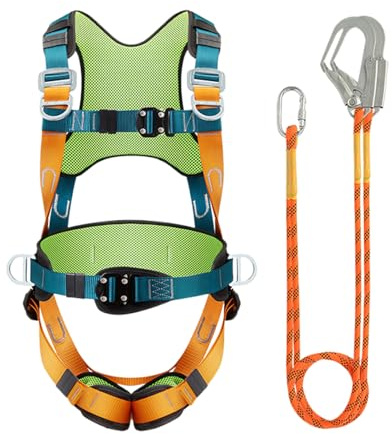 Fallschutzgeschirr – 5-Punkt-Klettergurt Herren | Kletterausrüstung mit stoßdämpfendem Umhängeband für Dachdeckung, Bergsteigen, Rettungsarbeiten, Baustelle