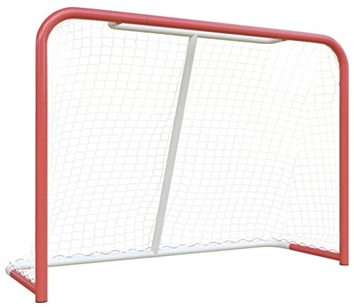 vidaXL Hockeytor, Eishockey Straßenhockey Tor mit Netz, Hockey Übungsnetz für Erwachsene Kinder, Hockey Trainingsnetz für Hof Rasen, Rot Weiß Stahl Polyester