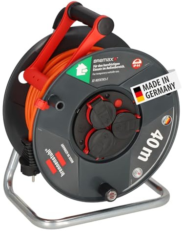 Brennenstuhl Garant V2 IP44 Kabeltrommel 40m Outdoor (Made in Germany, 3 Schutzkontakt-Steckdosen, Überhitzungsschutz, kurzfristiger Einsatz im Außenbereich)