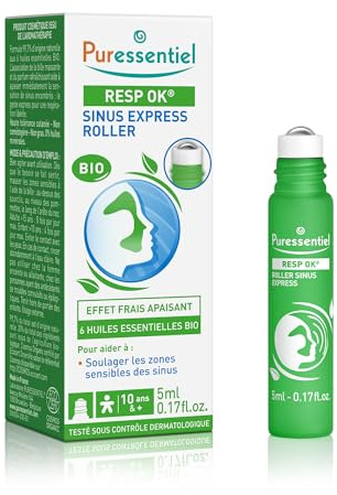 Puressentiel - Atemwege Roll-On Sinus Express - Hilft zur Linderung der empfindlichen Nebenhöhlen - Beruhigendes Massage - und Frischegefühl - 6 BIO ätherische Öle - 5 Ml