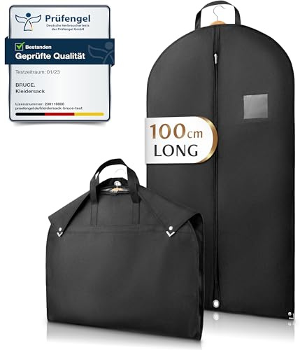 Bruce.® Kleidersack Kurz 100x60cm – Atmungsaktive Kleiderhülle für Anzug, Jacke & Hemd – 120 GSM Materialstärke – Anzugtasche für Reisen & Aufbewahrung - Kleidersäcke herren - Schwarz