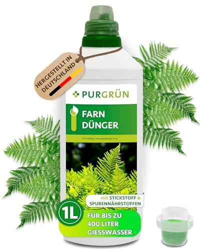 Purgrün® Farn-Dünger 1 Liter – Schnell wirksame mineralische Rezeptur – Premium-Flüssigdünger mit Spurennährstoffen – NPK 10+4+6 – Stärkt die Widerstandskraft – Für leuchtend grüne Blätter