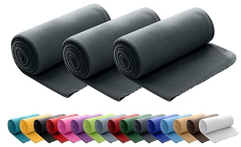 wometo 3er Set Polar Fleecedecke oekoTex 130x160 ca. 400g mit Anti-Pilling und Kettelrand dunkelgrau grau