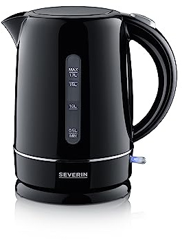 SEVERIN Wasserkocher, 1,7 L, kompakt, schwarz und leistungsstark, Kalkfilter, Kunststoff, schwarz, 2.200 W, WK 4322